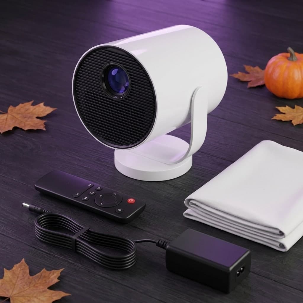 What’s in the 1-window kit: projector, remote, power adapter and white window screen
