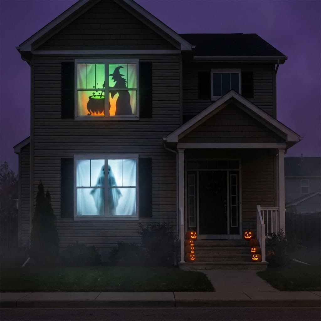 Two haunted windows on the same house: a witch upstairs, a ghost downstairs
